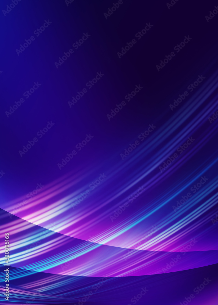 Naklejka premium Dark blue abstract background with ultraviolet neon glow, blurry light lines, waves