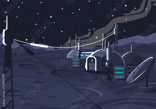 the space lunar orbital station, inhabited capsule module on the moon, communication with the earth, space house on the satellite