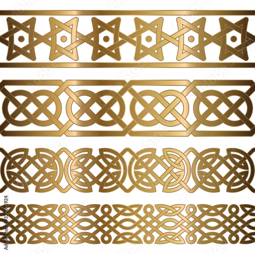 Set of golden geometrical seamless borders.
