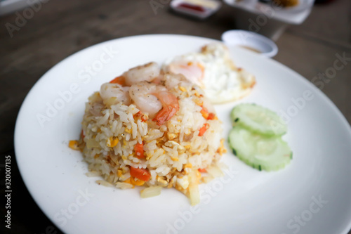 shrimp rice or fried rice ,stir-fried rice with shrimp and fried egg in Thai style
