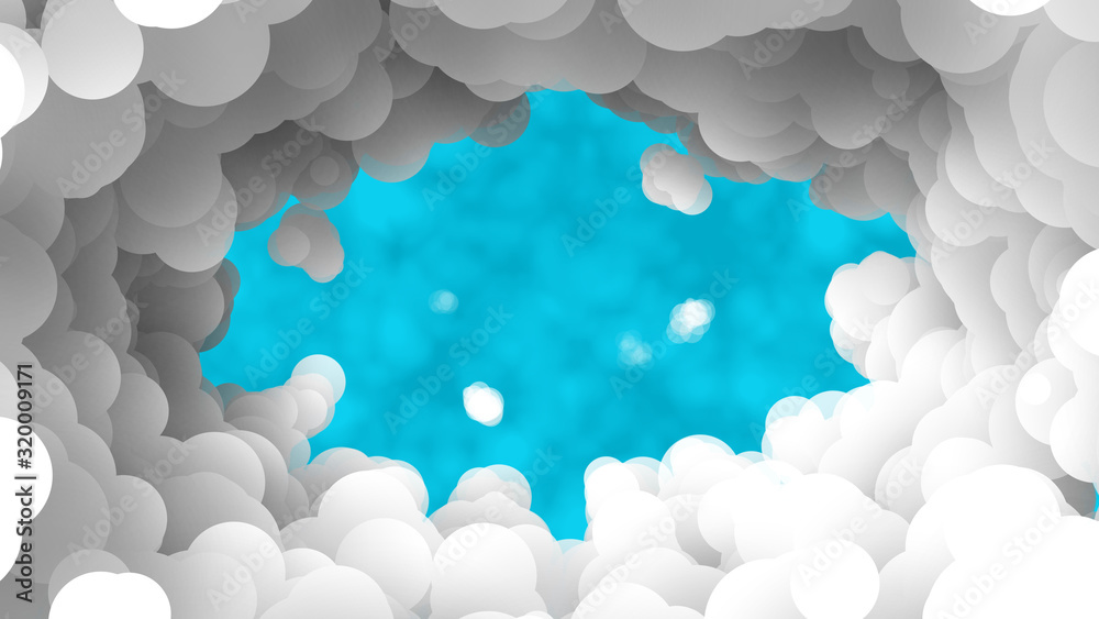 Fototapeta premium Round blue window in fuzzy clouds