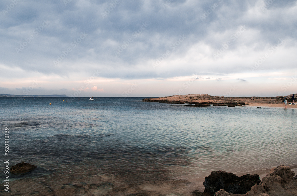 Scenic view of seaside during cloudy day, Ayia Napa, Cyprus