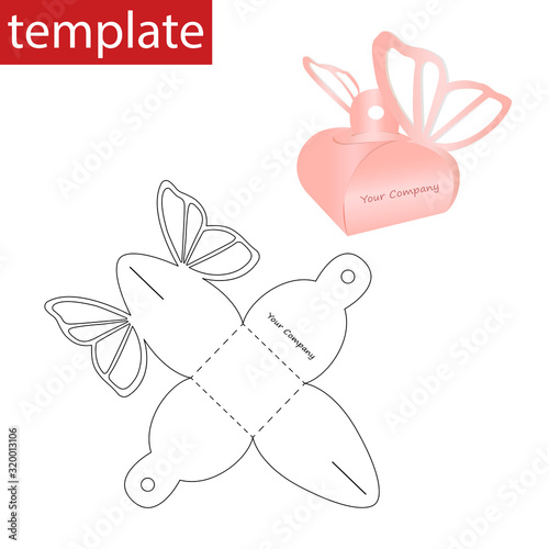 Retail paper box with die cut template. Flying butterflies.