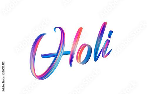 Handwritten calligraphic brush stroke colorful paint lettering of Holi