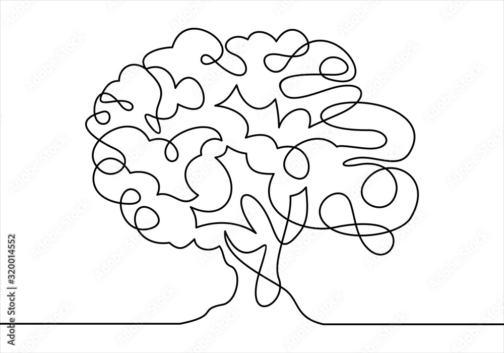 continuous line drawing of nature tree illustration
