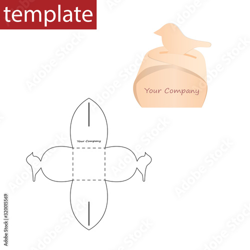 Retail paper box with die cut template. Bird.
