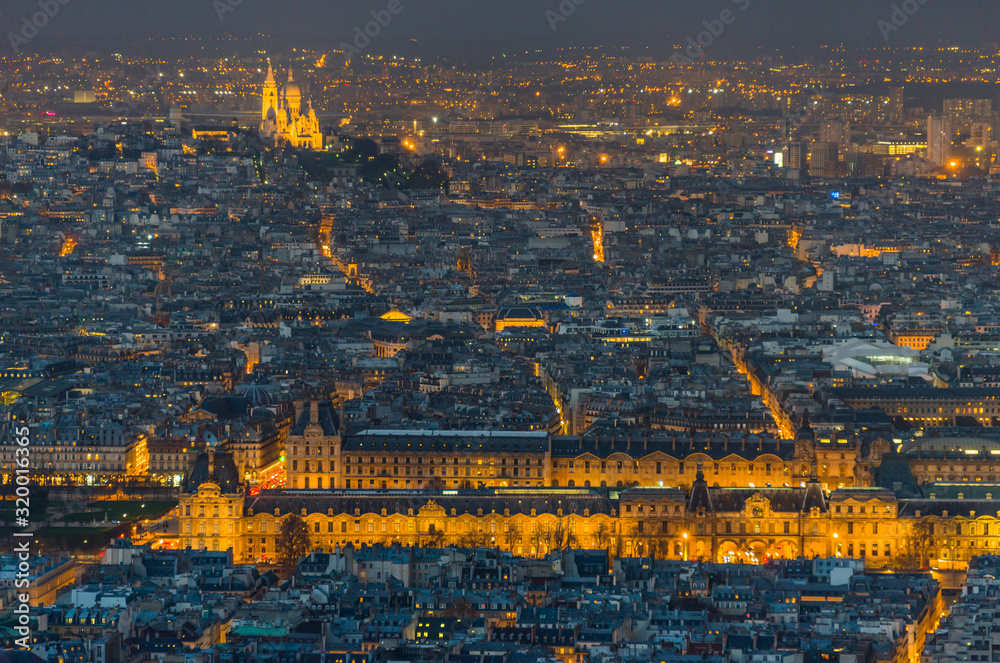 Panoramic aerial view over Paris city from Montparnasse tower