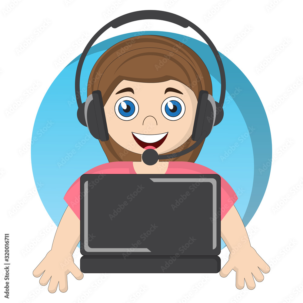 Call center agent. Isolated on white background. Vector illustration.