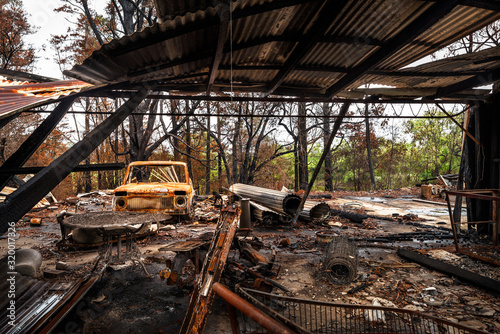 Remains of a homestead in Bilpin, north-west of Sydney after the devastating bushfires caused by climate change in December 2019 in Blue Mountains, Australia. photo