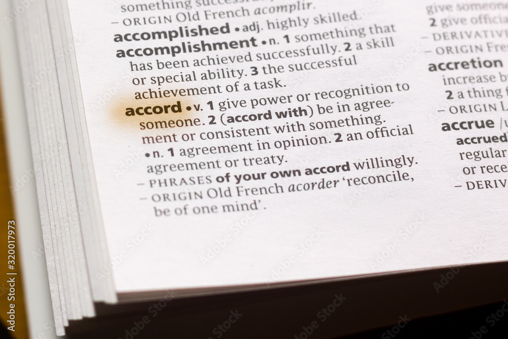The word or phrase Accord in a dictionary. The word or phrase Accord in a dictionary.