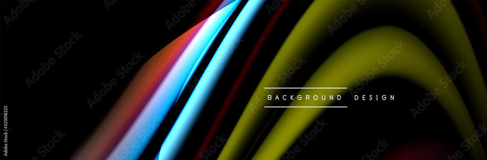 Сolorful flow poster. Wave liquid lines and shapes in black color background. Vector Illustration Сolorful flow poster. Wave liquid lines and shapes in black color background. Vector Illustration