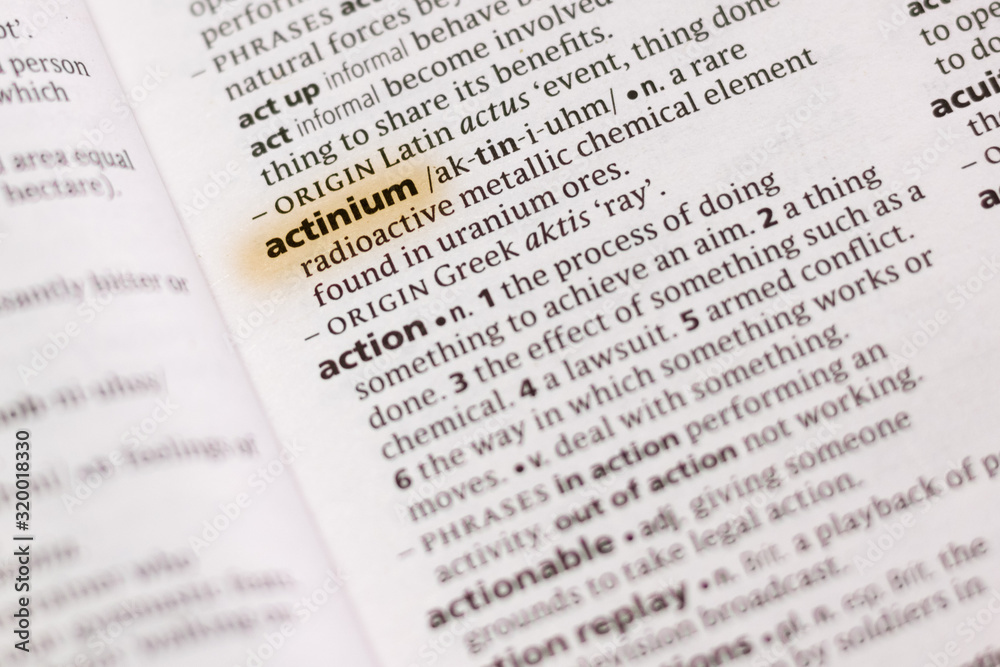 The word or phrase Actinium in a dictionary.