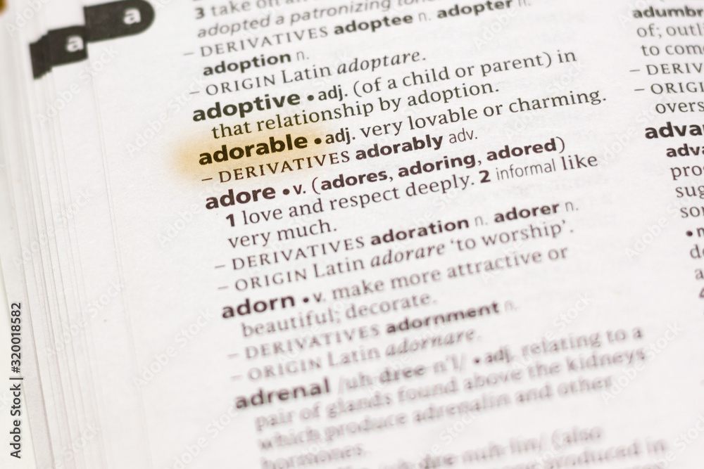 Obraz premium The word or phrase Adorable in a dictionary.