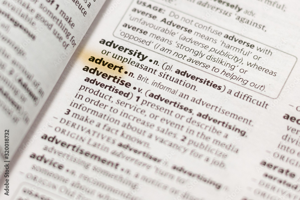The word or phrase Advert in a dictionary. The word or phrase Advert in a dictionary.