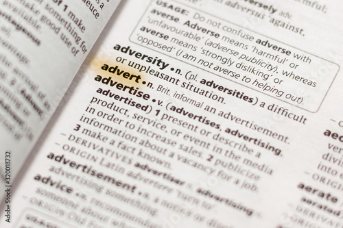 The word or phrase Advert in a dictionary.