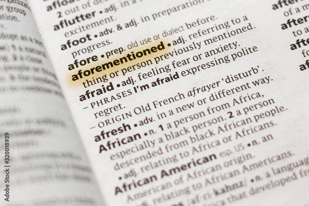 The word or phrase Aforementioned in a dictionary. The word or phrase Aforementioned in a dictionary.