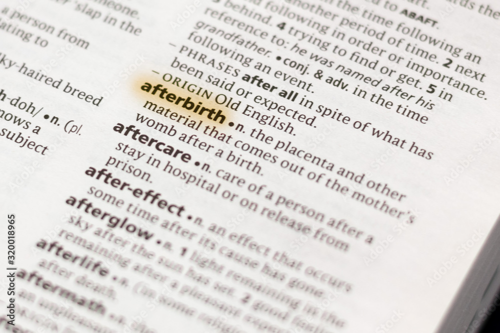 The word or phrase Afterbirth in a dictionary. The word or phrase Afterbirth in a dictionary.