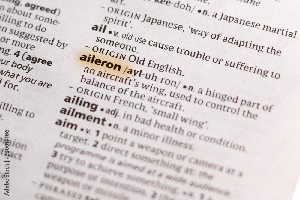 The word or phrase Aileron in a dictionary. The word or phrase Aileron in a dictionary.