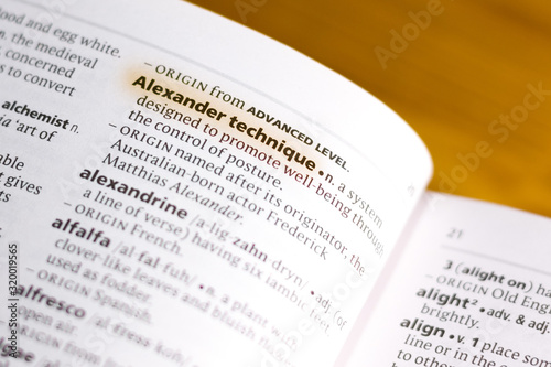 The word or phrase Alexander Technique in a dictionary.