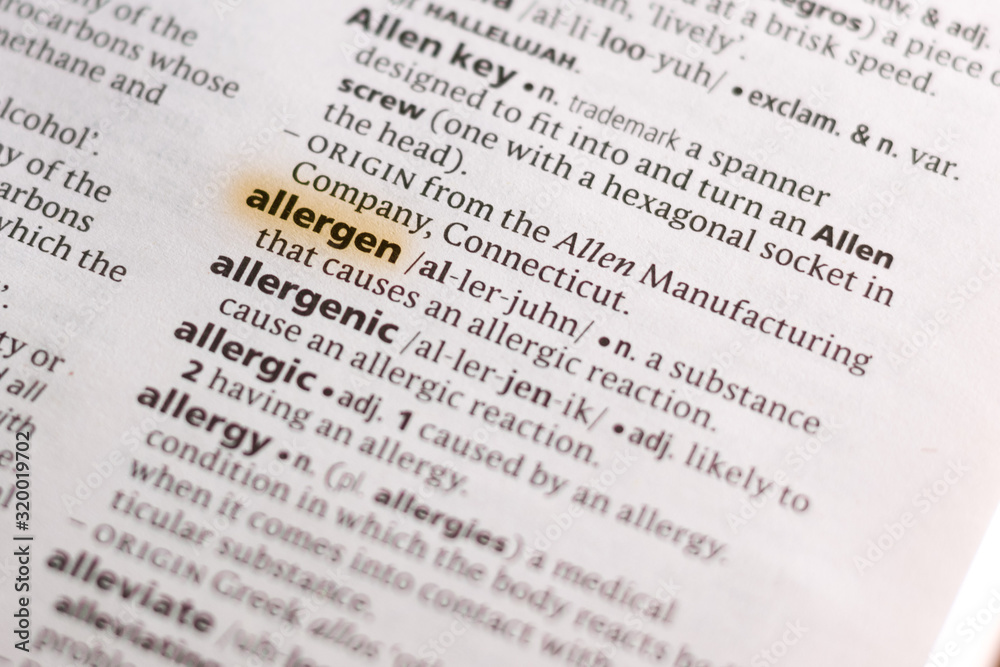 The word or phrase Allergen in a dictionary. The word or phrase Allergen in a dictionary.