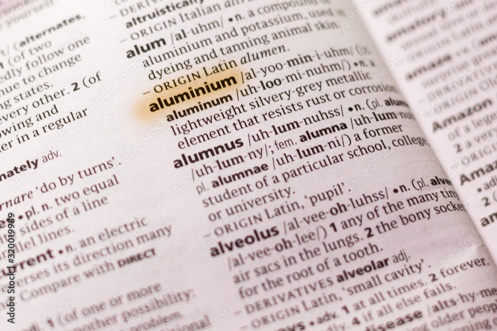 Fototapeta premium The word or phrase Aluminium in a dictionary.