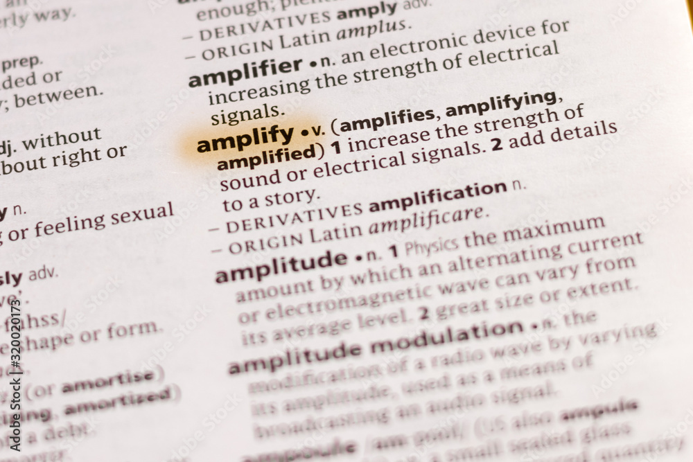 The word or phrase Amplify in a dictionary. The word or phrase Amplify in a dictionary.