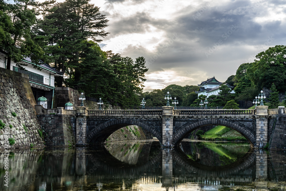 Nijubashi Bridge is the most iconic sight of Tokyo Imperial Palace, the primary residence of Emperor of Japan