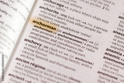 The word or phrase Anchorman in a dictionary.