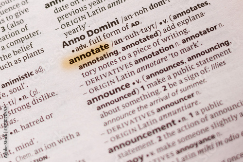 The word or phrase Annotate in a dictionary.