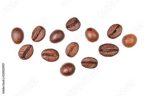 coffee beans over White background with cutout 
