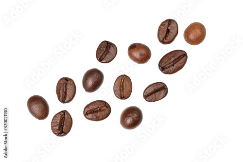 coffee beans isolated on white background, close up image of coffee bean