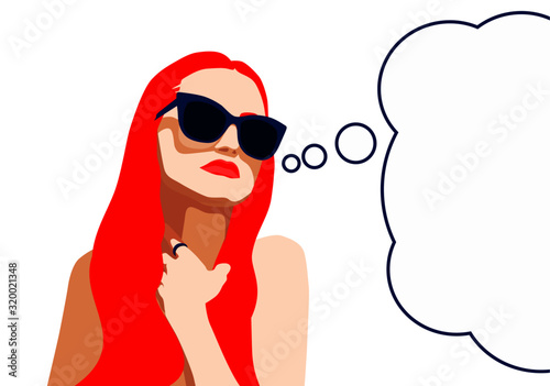 Illustration of pop art girl with speech bubble.pop art girl. Party invitation. Birthday card. Vintage advertising poster. Fashion woman with speech bubble. Vector