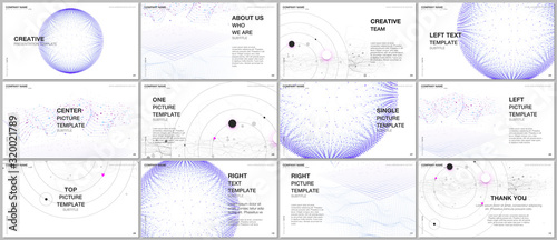 Presentation design vector templates, multipurpose template for presentation slide, flyer, brochure cover design, infographic presentation. Big data visualization. Futuristic technology background.