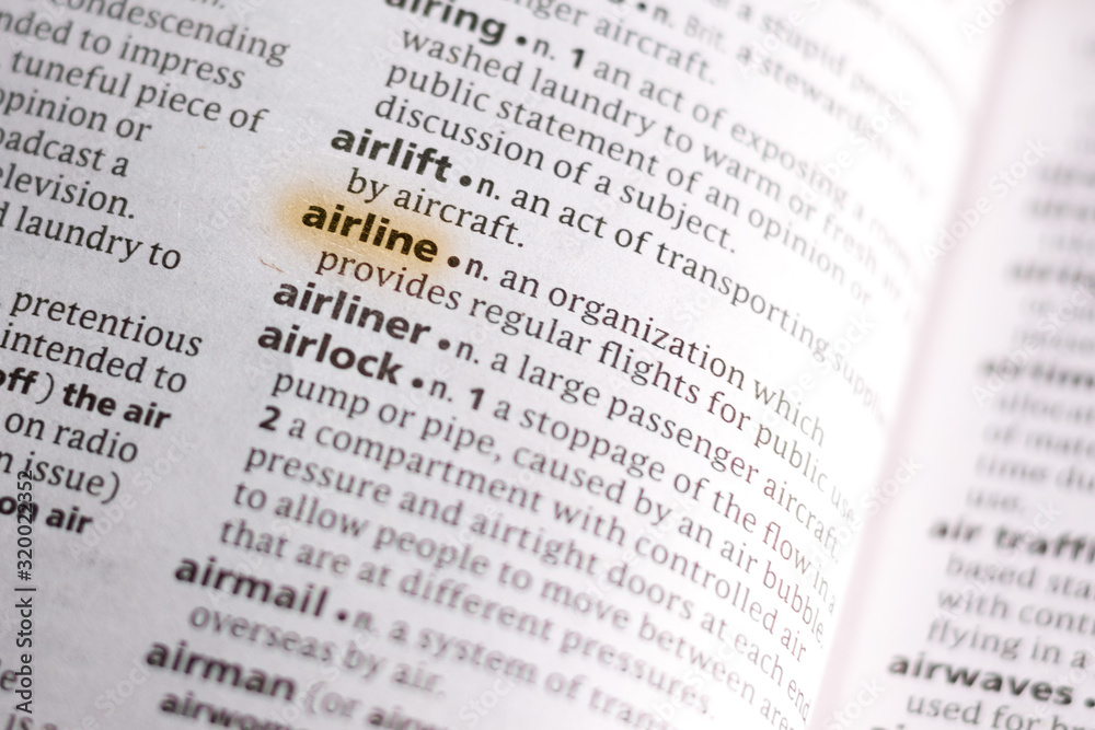 Ivanovsk, Russia - November 19, 2018: The word or phrase Airline in a dictionary. Ivanovsk, Russia - November 19, 2018: The word or phrase Airline in a dictionary.