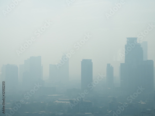 Cityscape of Bangkok covered by mixture of dust in air pollution  situation of air pollution 2.5 pm in Bangkok  Air pollution in big city   it is unhealthy.