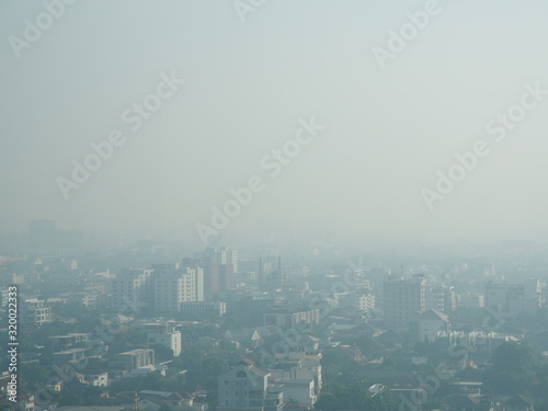 Cityscape of Bangkok covered by mixture of dust in air pollution  situation of air pollution 2.5 pm in Bangkok  Air pollution in big city   it is unhealthy.