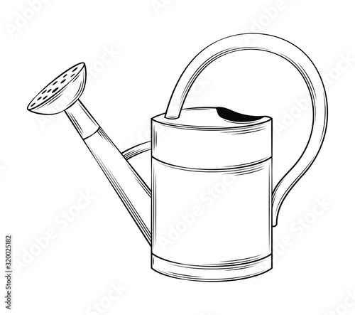 Vector illustration of watering can  gardening tools and utensils isolated on a white background, garden maintenance, landscaping and hobby concept, sketch style, line art.