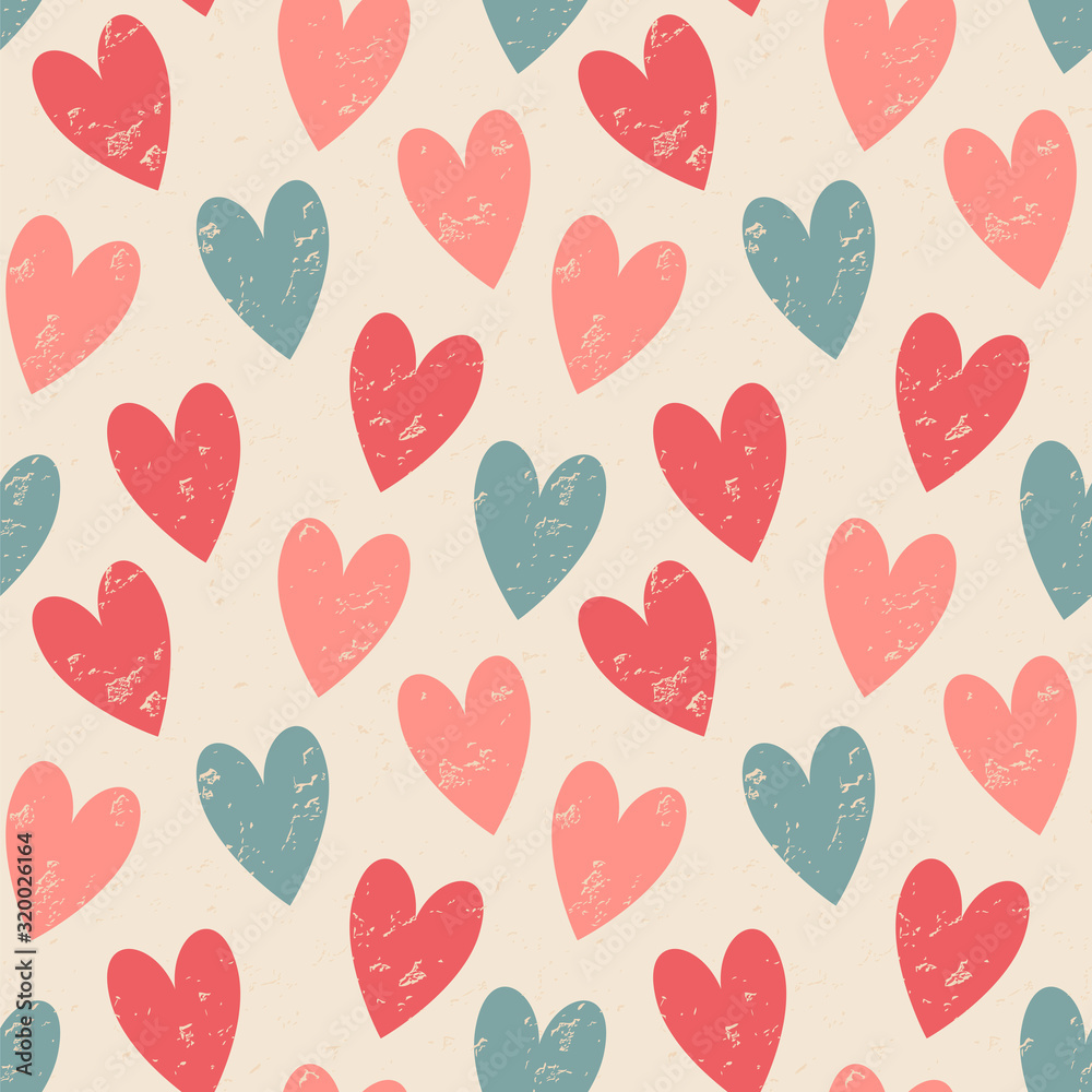 Seamless vector pattern with cute hearts in retro colors palette. Seamless vector pattern with cute hearts in retro colors palette.