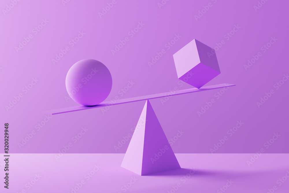Geometric shapes in perfect balance - 3D rendering