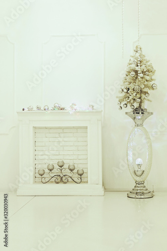 Christmas room interior in white colors.