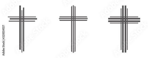 Gray Christian cross icon. Simple Christian cross on light background. Vector illustration