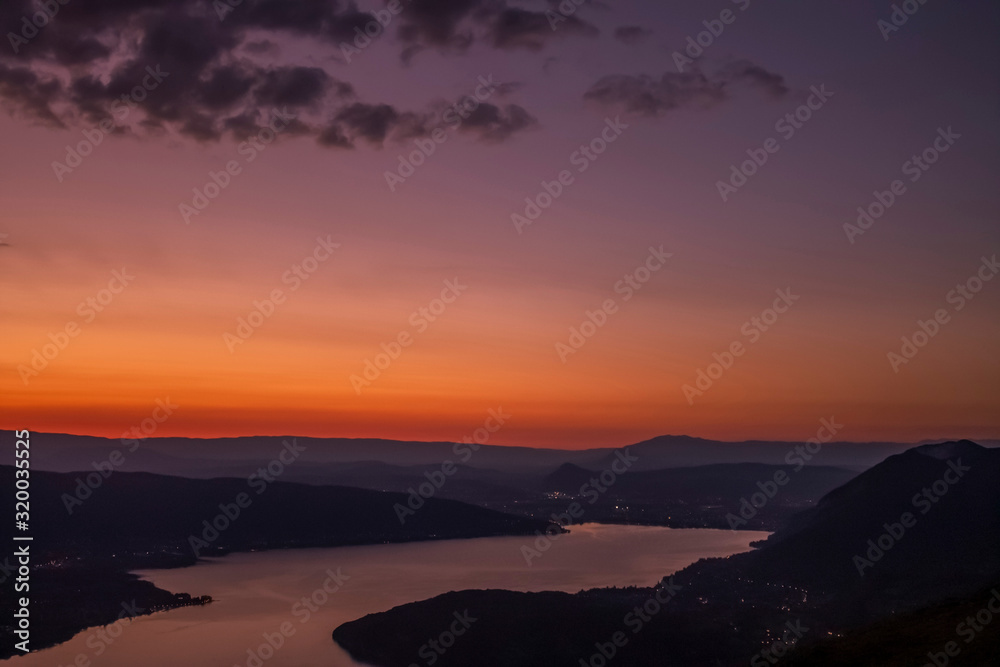 Amazing sunset over Lake Annecy, Savoy, France