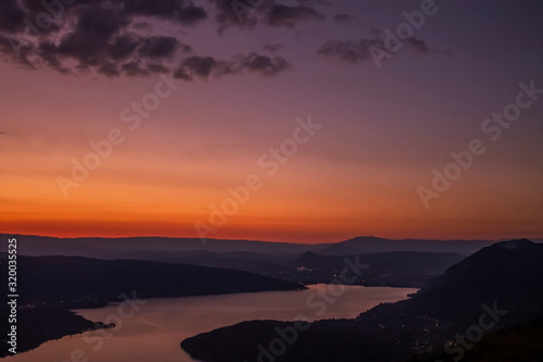 Amazing sunset over Lake Annecy  Savoy  France