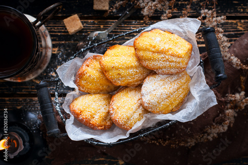 Pumpkin cake madeleines, top view, selective focus photo