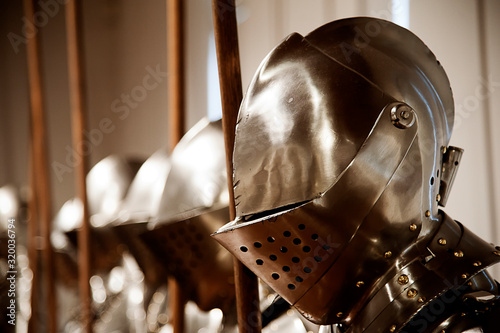 Fotografija helmets of a suit of medieval armor