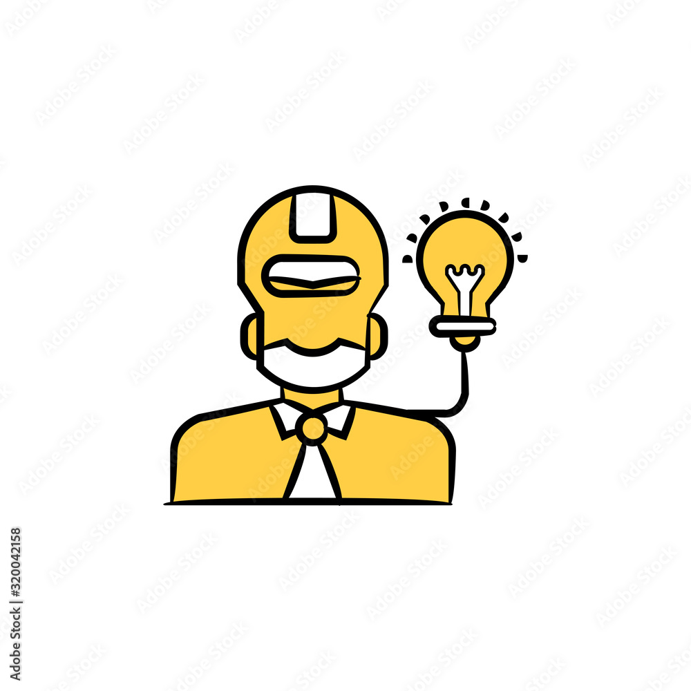 robot and light bulb, artificial intelligence concept yellow hand drawn theme robot and light bulb, artificial intelligence concept yellow hand drawn theme