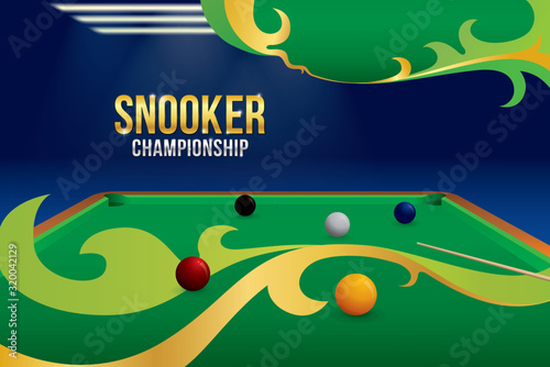 Snooker championship with balls and green snooker table background. Sport concept