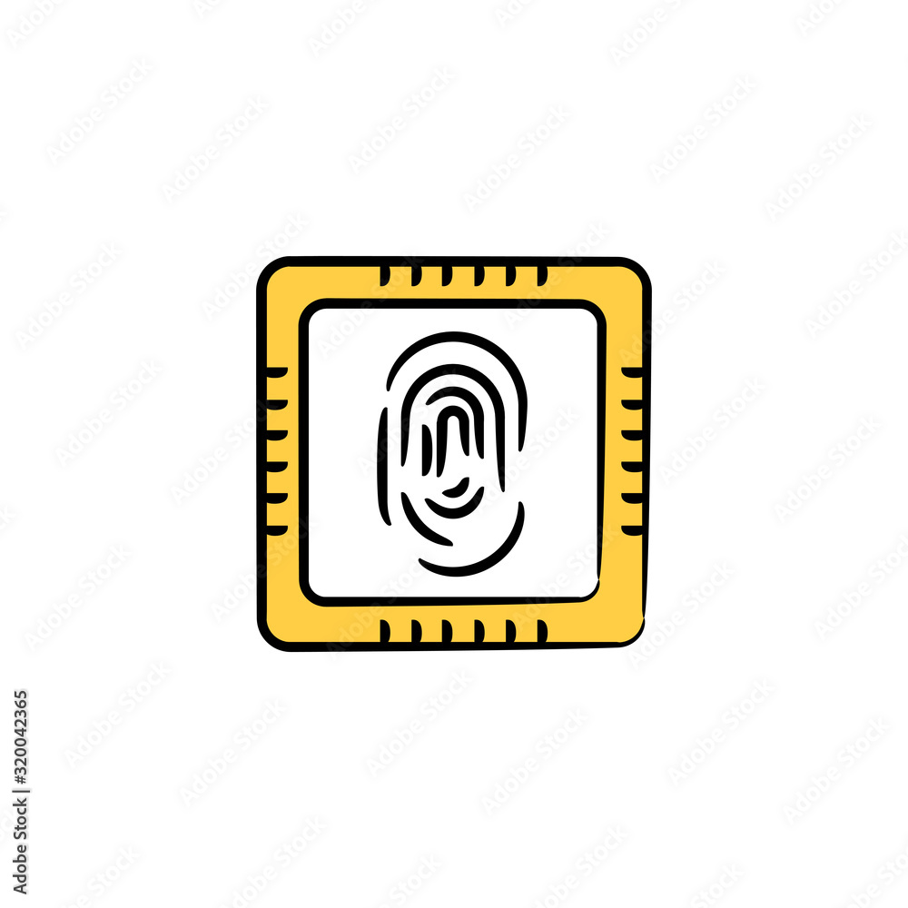 microchip with finger scan yellow hand drawn theme microchip with finger scan yellow hand drawn theme
