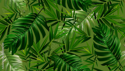 Tropical palm leaves background. Seamless vector pattern with jungle leave in trendy style.
