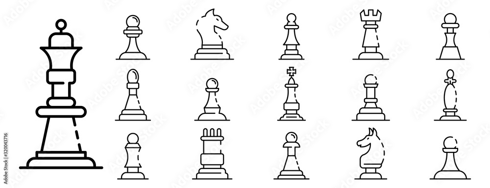 Chess icons set. Outline set of Chess vector icons for web design isolated on white background Chess icons set. Outline set of Chess vector icons for web design isolated on white background